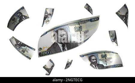 3D Illustration Kenia 200 Shilling Flying Money Banknote Stockfoto