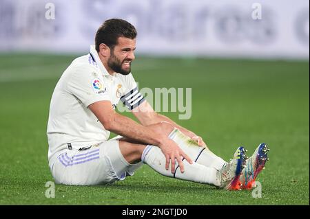 Jose Ignacio Fernandez „Nacho“ von Real Madrid CF während des Spiels La Liga zwischen CA Osasuna und Real Madrid, gespielt am 18. Februar 2023 im El Sadar Stadion in Pamplona, Spanien. (Foto: Cesar Ortiz / PRESSIN) Stockfoto