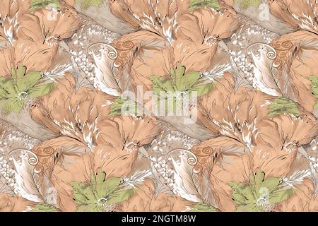 Textil Digital Ikat Ethnic Design Set mit Damastrand barocke Tapeten Geschenkgutschein Rahmen für Damentuch Mogul Stockfoto