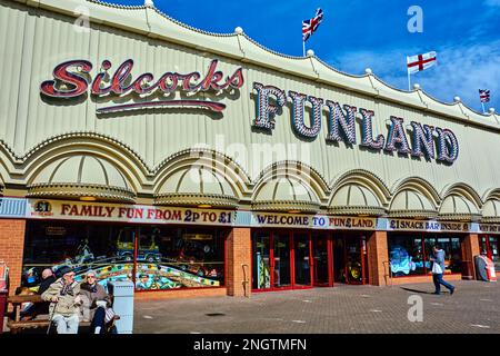 Silcocks Funland Amusement Centre, Southport Pier, Merseyside, England. Stockfoto