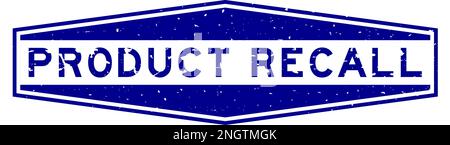 Grunge blaues Produktrückrufwort sechseckige Gummidichtung auf weißem Hintergrund Stock Vektor