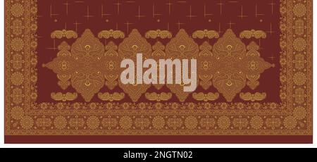 Textil Digital Ikat Ethnic Design Set mit Damastrand barocke Tapeten Geschenkgutschein Rahmen für Damentuch Mogul Stockfoto