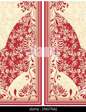 Textil Digital Ikat Ethnic Design Set mit Damastrand barocke Tapeten Geschenkgutschein Rahmen für Damentuch Mogul Stockfoto