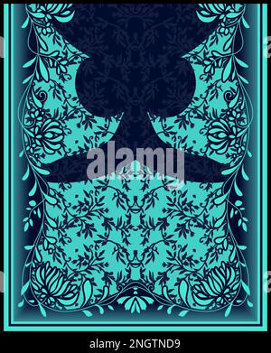Textil Digital Ikat Ethnic Design Set mit Damastrand barocke Tapeten Geschenkgutschein Rahmen für Damentuch Mogul Stockfoto
