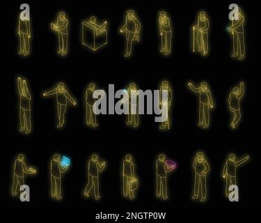 Großvater-Ikonen sind gesetzt. Isometrischer Satz von Großvater-Vektorsymbolen Neonfarbe auf Schwarz Stock Vektor