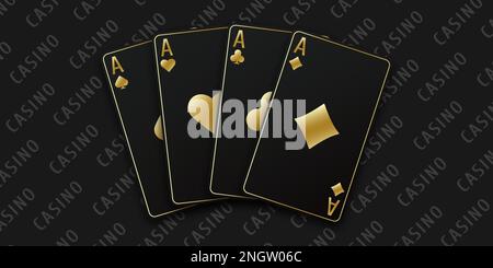 Handfan von Spielkarten, bestehend aus vier schwarzen und goldenen Pik-Ass, Diamanten, Clubs, Herzen. Vektorbildpoker und Kasino von allen Stock Vektor