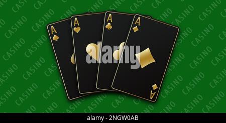 Handfan von Spielkarten, bestehend aus vier schwarzen und goldenen Pik-Ass, Diamanten, Clubs, Herzen. Vektorbildpoker und Kasino von allen Stock Vektor