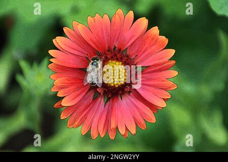 Biene auf der Blume im Sommergarten Illustration. Bestäubungskonzept. Stockfoto