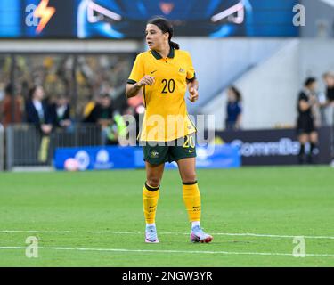 Sydney, Australien. 19. Februar 2023; CommBank Stadium, Sydney, NSW, Australien: Cup of Nations Football, Australien gegen Spanien; Sam Kerr von Australien Credit: Action Plus Sports Images/Alamy Live News Stockfoto