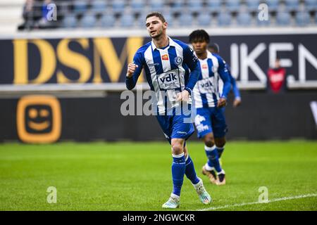 Gent's Hugo Cuypers feiert nach einem Tor während eines Fußballspiels zwischen KAA Gent und OH Leuven am Sonntag, den 19. Februar 2023 in Gent, am 26. Tag der ersten Division der belgischen Meisterschaft „Jupiler Pro League“ 2022-2023. BELGA FOTO TOM GOYVAERTS Stockfoto