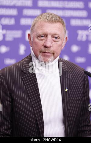 Deutsche Tennislegende Boris Becker nimmt an einer Pressekonferenz für den Film „Boom! Bumm! Die Welt gegen Boris Becker' präsentiert im Berlinale Special Stockfoto