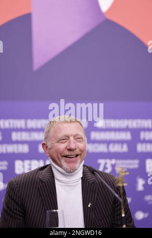 Deutsche Tennislegende Boris Becker nimmt an einer Pressekonferenz für den Film „Boom! Bumm! Die Welt gegen Boris Becker' präsentiert im Berlinale Special Stockfoto