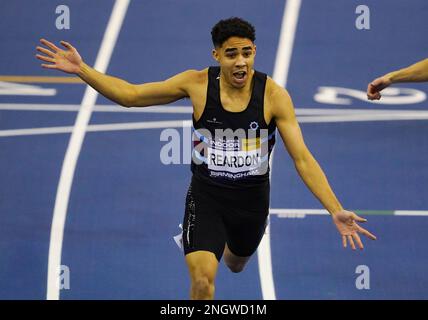 Samuel Reardon gewinnt am zweiten Tag der britischen Leichtathletik-Hallenmeisterschaft in der Utilita Arena in Birmingham das Finale 400m für Männer. Foto: Sonntag, 19. Februar 2023. Stockfoto