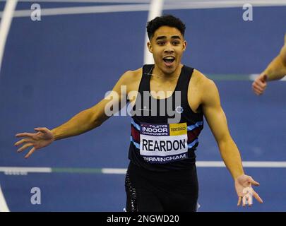 Samuel Reardon gewinnt am zweiten Tag der britischen Leichtathletik-Hallenmeisterschaft in der Utilita Arena in Birmingham das Finale 400m für Männer. Foto: Sonntag, 19. Februar 2023. Stockfoto