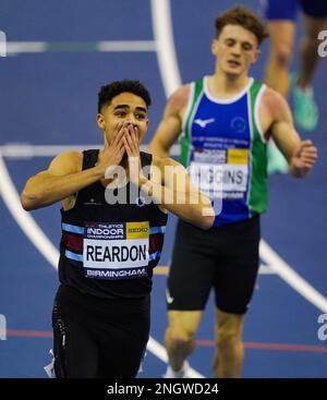 Samuel Reardon gewinnt am zweiten Tag der britischen Leichtathletik-Hallenmeisterschaft in der Utilita Arena in Birmingham das Finale 400m für Männer. Foto: Sonntag, 19. Februar 2023. Stockfoto