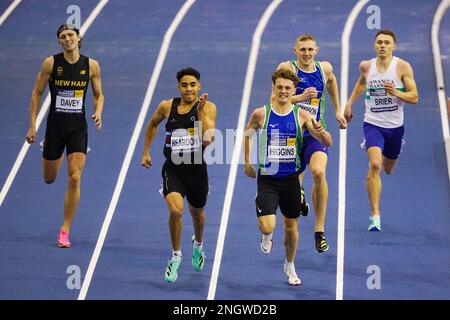 Samuel Reardon (zweite links) gewinnt am zweiten Tag der britischen Leichtathletik-Hallenmeisterschaft in der Utilita Arena, Birmingham, das Finale der Herren 400m. Foto: Sonntag, 19. Februar 2023. Stockfoto