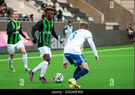 Göteborg, Schweden. 19. Februar 2023 Richard Friday von GAIS während des Bühnenspiels der Swedish Cup Group zwischen GAIS und IFK Norrköping am 19. Februar 2023 in Göteborg. Kredit: Oskar Olteus / Alamy Live News Stockfoto