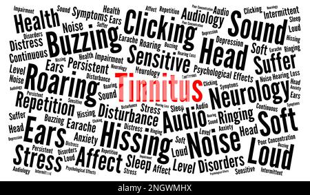 Tinnitus Wortwolkenkonzeptsillustrierung Stockfoto