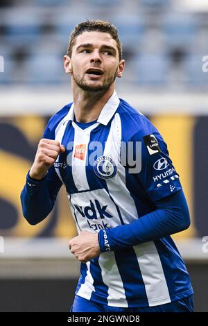 Gent's Hugo Cuypers feiert nach einem Tor während eines Fußballspiels zwischen KAA Gent und OH Leuven am Sonntag, den 19. Februar 2023 in Gent, am 26. Tag der ersten Division der belgischen Meisterschaft „Jupiler Pro League“ 2022-2023. BELGA FOTO TOM GOYVAERTS Stockfoto