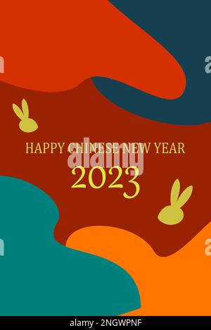 Chinesisches Silvester-Poster-Design für 2023. Das Jahr des Kaninchens. Stockfoto