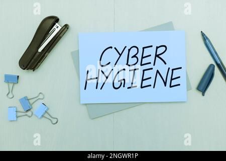 Schreiben Anzeigetext Cyber Hygiene. Ein Wort für Schritte, die Computerbenutzer Unternehmen, um ihre Cyber-Sicherheit zu verbessern Stockfoto