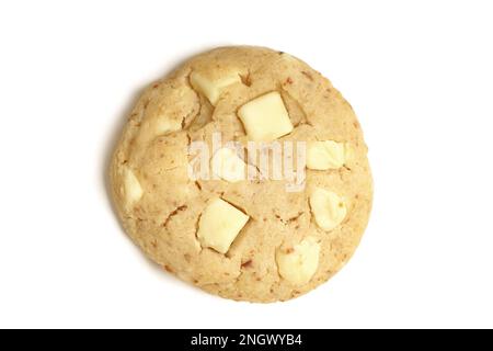 American Style soft Cookie mit White choc Chocolate Chip-topview auf weißem Hintergrund mit Schatten Stockfoto