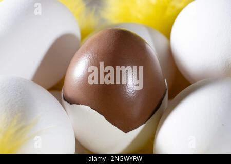 Helsinki / Finnland - 19. FEBRUAR 2023: Traditionelle finnische Küche - mit Nougat-Schokolade gefüllte ostereier in einer Schüssel. Stockfoto