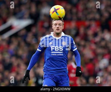 Manchester, Großbritannien. 19. Februar 2023. Jamie Vardy aus Leicester City während des Premier League-Spiels in Old Trafford, Manchester. Der Bildausdruck sollte lauten: Andrew Yates/Sportimage Credit: Sportimage/Alamy Live News Stockfoto