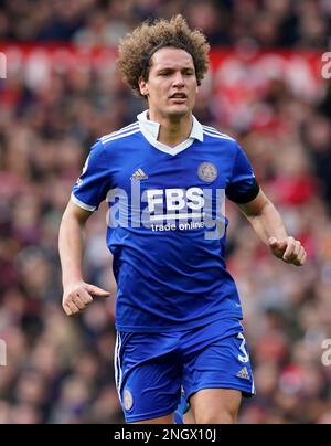 Manchester, Großbritannien. 19. Februar 2023. Wout-Gebühren für Leicester City während des Premier League-Spiels in Old Trafford, Manchester. Der Bildausdruck sollte lauten: Andrew Yates/Sportimage Credit: Sportimage/Alamy Live News Stockfoto