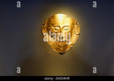 Athen Griechenland. Die Agamennon goldene Maske innerhalb des Nationalen Archäologischen Museum Stockfoto