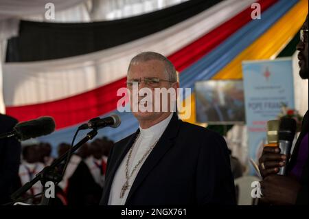 Freitag, 3. 2023. Februar: Juba South Sudan. Moderator der schottischen Kirche, die Pilgerreise des Friedens spricht. Moderator der schottischen Kirche RT Rev. Dr. Iain Greenshields ist in Juba, Südsudan, auf einer Friedenspilgerfahrt mit dem Papst und Erzbischof von Canterbury, Rev Justin Welby. Stockfoto