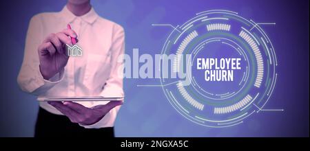 Handschriftlicher Text Mitarbeiterabwanderung. Wort für Änderungsrate vorhandener Arbeiten gehen verloren und werden neu hinzugefügt Stockfoto