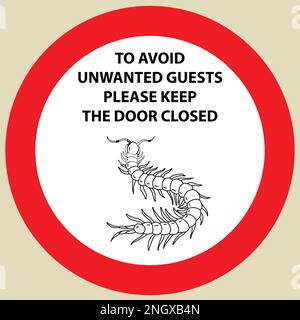 Aufkleber mit Warnzeichen Insektensymbol Centipede . Silhouette, handgezeichnet, Tausendfüßler. Vektordarstellung Stock Vektor