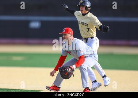 19. Februar 2023: Wake Forest gewann 18:3. NCAA-Baseballspiel zwischen Youngstown University und Wake Forest University im David F. Couch Ballpark, Winston Salem. North Carolina. David Beach/CSM Stockfoto