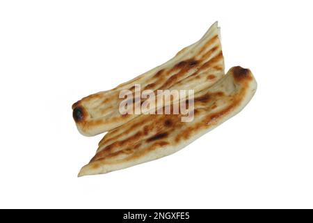 Pita-Brot, Pita mit lokalem truthahnessen auf weißem Hintergrund Stockfoto