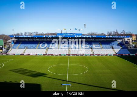 Odense, Dänemark. 19. Februar 2023. Der Nature Energy Park ist bereit für das Superliga-Spiel 3F zwischen Odense Boldklub und Randers FC in Odense. (Foto: Gonzales Photo/Alamy Live News Stockfoto