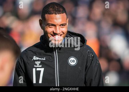 Odense, Dänemark. 19. Februar 2023. Kenneth Zohore (17) aus Odense Boldklub, gesehen vor dem Superliga-Spiel 3F zwischen Odense Boldklub und Randers FC im Nature Energy Park in Odense. (Foto: Gonzales Photo/Alamy Live News Stockfoto