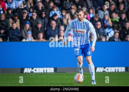 Odense, Dänemark. 19. Februar 2023. Mihajlo Ivancevic (22) aus Odense Boldklub, gesehen während des 3F stattfindenden Superliga-Spiels zwischen Odense Boldklub und Randers FC im Nature Energy Park in Odense. (Foto: Gonzales Photo/Alamy Live News Stockfoto