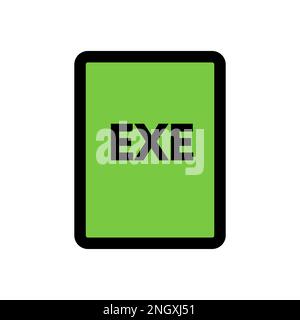 SYMBOLZEILE DER EXE-Datei isoliert auf weißem Hintergrund. Schwarzer, flacher Klassiker mit modernem Umriss. Lineares Symbol und bearbeitbare Kontur. Einfach und Pixel pro Stock Vektor