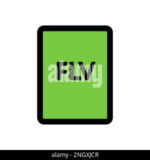 Symbolzeile der FLV-Datei isoliert auf weißem Hintergrund. Schwarzer, flacher Klassiker mit modernem Umriss. Lineares Symbol und bearbeitbare Kontur. Einfach und Pixel pro Stock Vektor