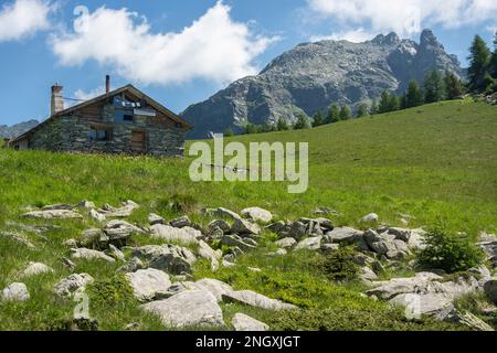 Wilde Natur in den abgelegenen Seitentälern des Valle Mesolcina im Süden Graubündens Stockfoto