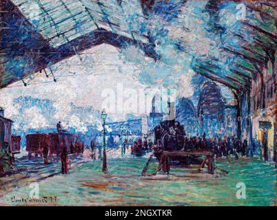 Ankunft des Normandie-Zuges, Gare Saint-Lazare (1887) von Claude Monet. Original vom Art Institute of Chicago. Stockfoto