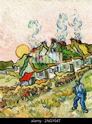 Häuser und Figuren (1890) von Vincent Van Gogh. Original aus der Barnes Foundation. Stockfoto