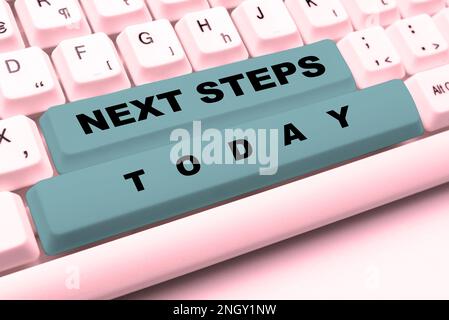 Text mit Inspiration Nächste Schritte. Geschäftsüberblick Anzahl der Prozesse, die nach der aktuellen Planung erstellt werden Stockfoto