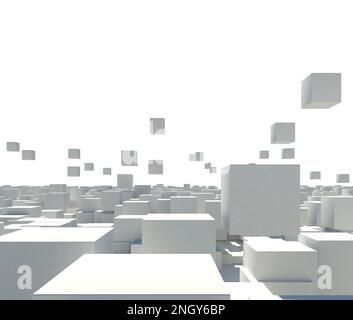Bild eines abstrakten futuristischen abstrakten Hintergrunds mit weißen Würfeln. 3D-Rendering Stockfoto