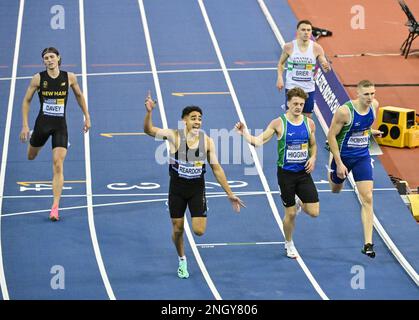 Birmingham, Großbritannien, 19. Februar 2023. Samuel REARDON von Blackheath & Bromley Harriers AC gewinnt die Herren 400m bei der britischen Leichtathletik-Hallenmeisterschaft. Kredit: Francis Knight/Alamy Live News Stockfoto