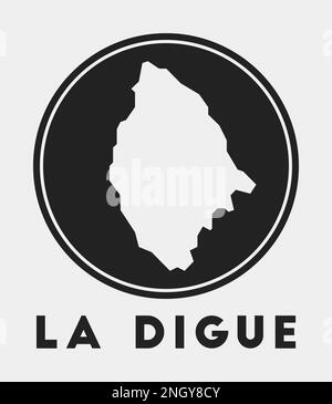 Symbol „La Digue“. Rundes Logo mit Inselkarte und Titel. Stilvolles La Digue Abzeichen mit Karte. Vektordarstellung. Stock Vektor