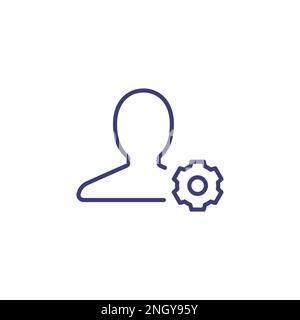 Vektorsymbol für den Zahnradpartner. Symbol für Benutzerkonto für Marketing-Support für Gerätekonfiguration für Person. Stock Vektor