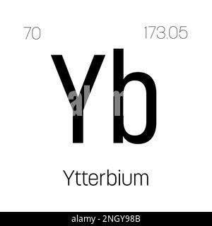 Ytterbium, Yb, Periodenelement mit Name, Symbol, Atomzahl und Gewicht. Seltenerdmetall mit verschiedenen industriellen Verwendungszwecken, z. B. in bestimmten Arten der medizinischen Bildgebung und als Komponente in bestimmten Arten von elektronischen Geräten. Stock Vektor