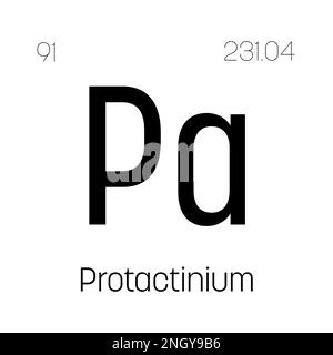 Protaktinium, Pa, Periodenelement mit Name, Symbol, Atomzahl und Gewicht. Synthetisches radioaktives Element mit Einsatzmöglichkeiten in der wissenschaftlichen Forschung und der Kernenergie. Stock Vektor